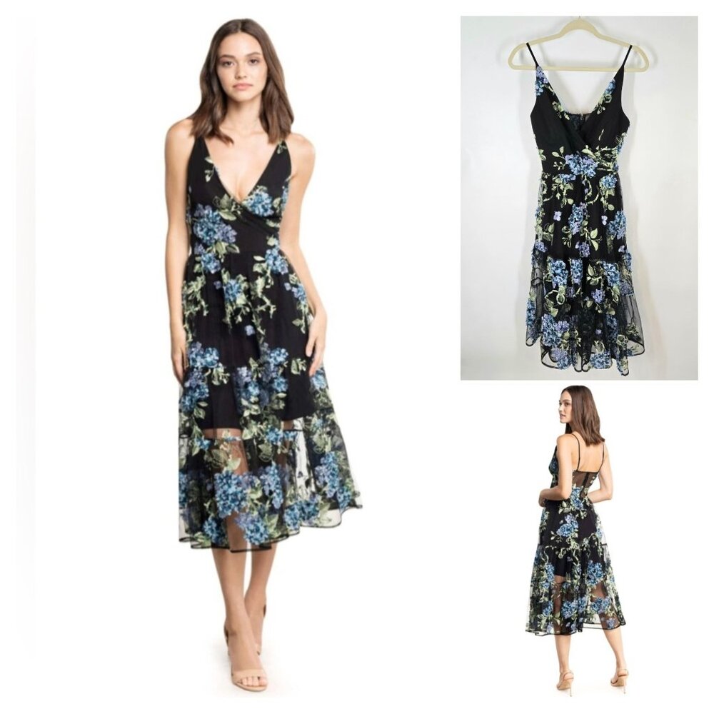 Dress the Population Paulette Floral Midi Dress Women's Size XS Extra Small NEW
